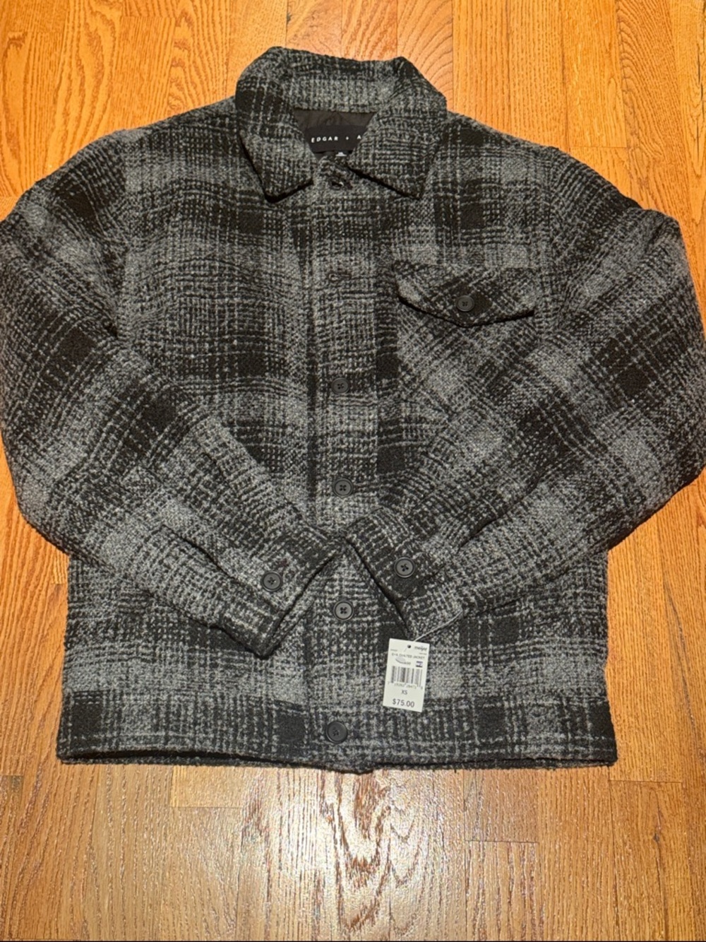 Edgar + Ash Blackman grey tartan button up jacket size small